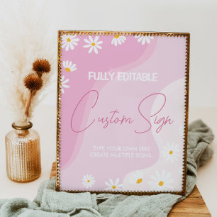 Groovy Pink Daisy Birthday Party Table Sign Poster