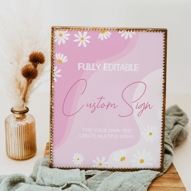 Groovy Pink Daisy Birthday Party Table Sign Poster (Von Creator hochgeladen)