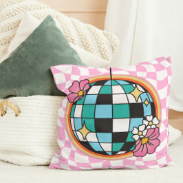Groovy Pink Disco Ball 60er Hippie Retro Checkered Kissen