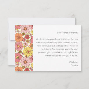 Groovy Pink Florales Brautbad-Kundenmitteilung Dankeskarte