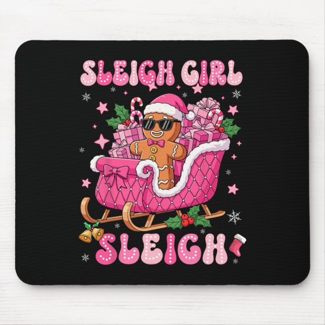 Groovy Pink Gingerbread Sleigh Coquette Bow Christ Mousepad (Vorne)