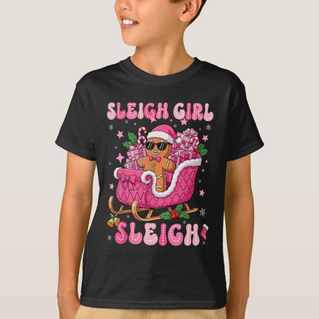 Groovy Pink Gingerbread Sleigh Coquette Bow Christ T-Shirt (Vorderseite)