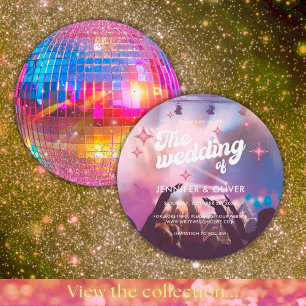 Groovy Pink Glitzer Ball Wedding Einladung