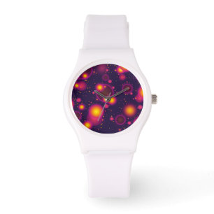 Groovy Pink Lila und gelb leuchtende Blasen Armbanduhr