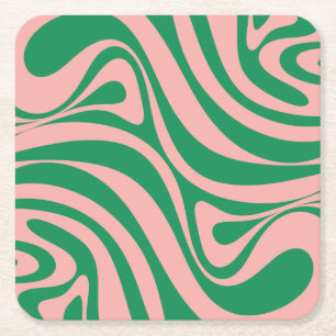 Groovy Pink und Green Retro Wirbel Rechteckiger Pappuntersetzer