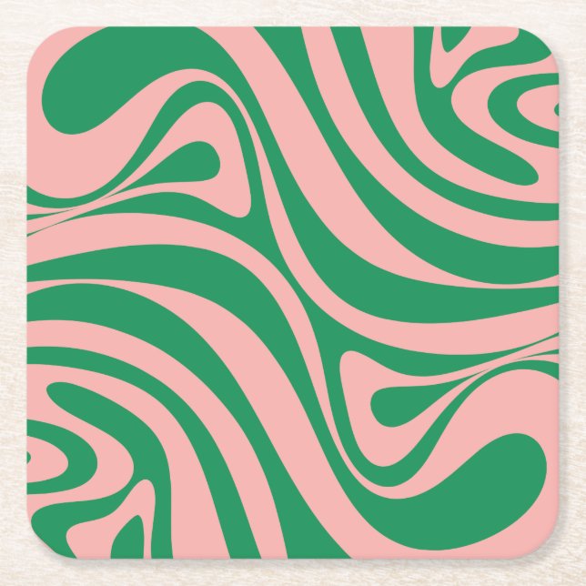 Groovy Pink und Green Retro Wirbel Rechteckiger Pappuntersetzer (Vorderseite)