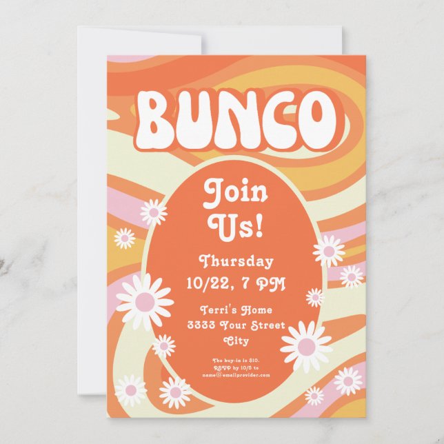 Groovy Pink und Orange Floral Bunco Einladung (Vorderseite)