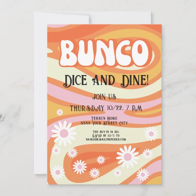 Groovy Pink und Orange Floral Bunco Ladys Night Einladung (Vorderseite)