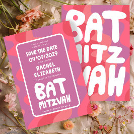 Groovy Pink Waves Custom Bat Mitzvah Save The Date