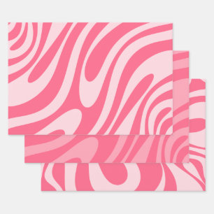 Groovy Pink Wavy Loops Retro Abstrakte Muster Geschenkpapier Set