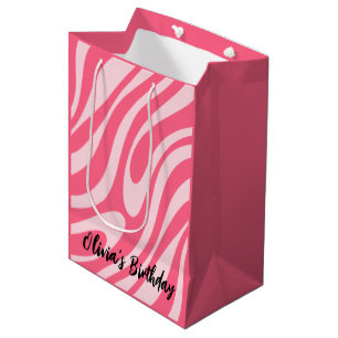 Groovy Pink Wavy Loops Retro Moderne Abstrakt Mittlere Geschenktüte