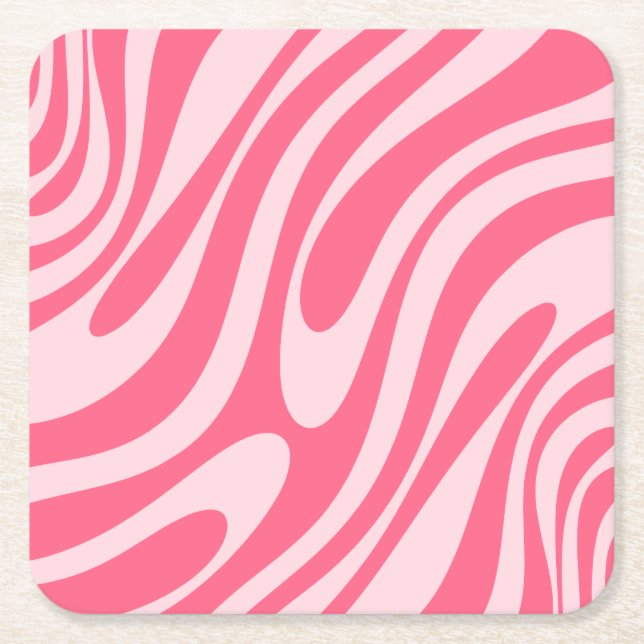 Groovy Pink Wavy Loops Retro Moderne Abstrakt Rechteckiger Pappuntersetzer (Vorderseite)