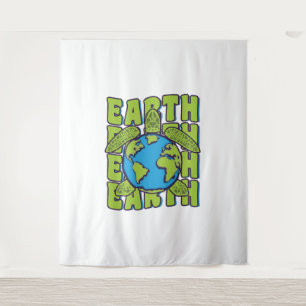 Groovy Planet Earth Day Sea Turtle Lover Ocean Wandteppich