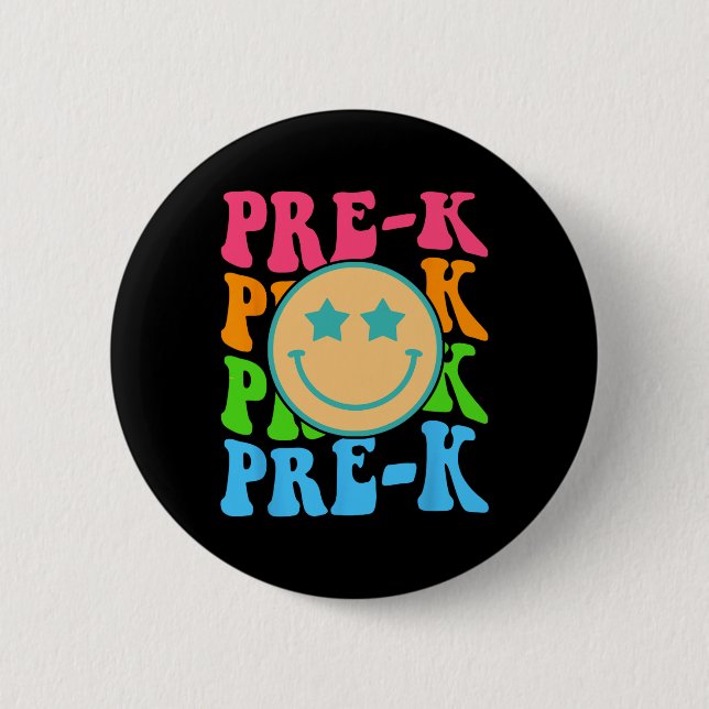 Groovy Pre-K Vibes Face Retro Lehrer Kids Back T Button (Vorderseite)