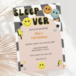 Groovy Preppy Y2K Happy Face Sleep Over Birthday Einladung