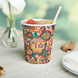 Groovy Psychedelic 60er 70er Floral Birthday Pappbecher