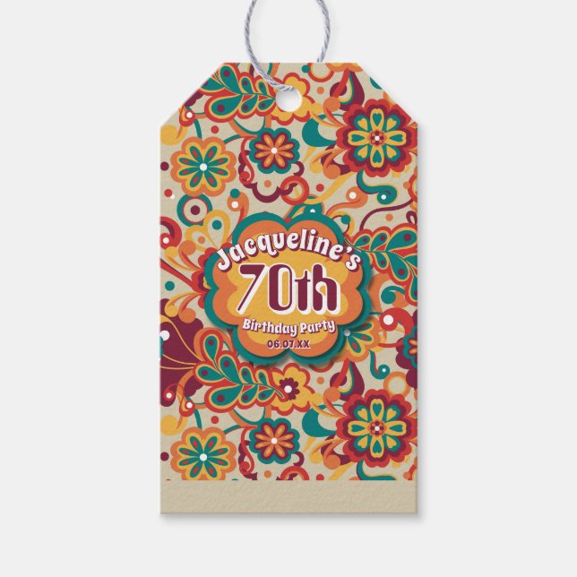 Groovy Psychedelic 60s 70s Floral Birthday Geschenkanhänger (Vorderseite)