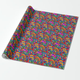 Groovy Psychedelic Floral Geschenkpapier