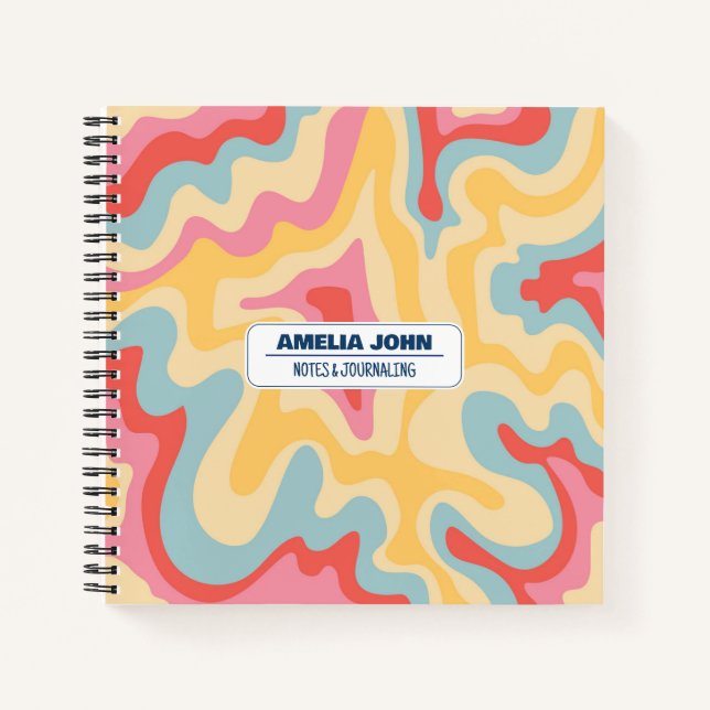 Groovy Psychedelic Liquid Pastel Name Notebook Notizbuch (Vorderseite)