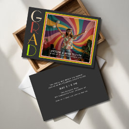 Groovy Psychedelic Retro Daisy Foto Abschluss Einladung