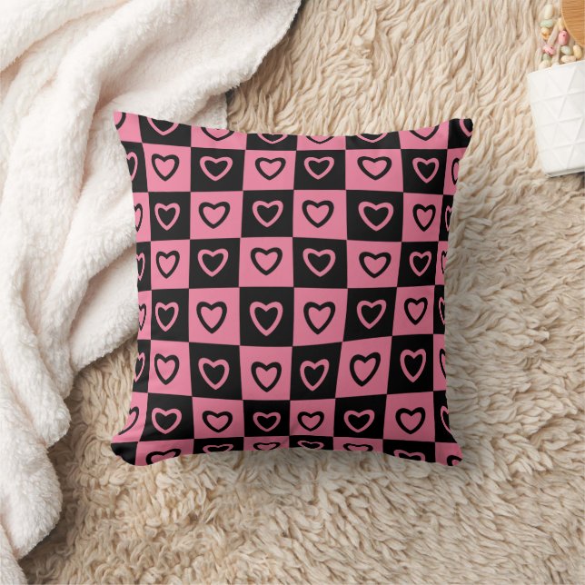 Groovy psychedelic Retro heart Checkerboard, Kissen (Decke)