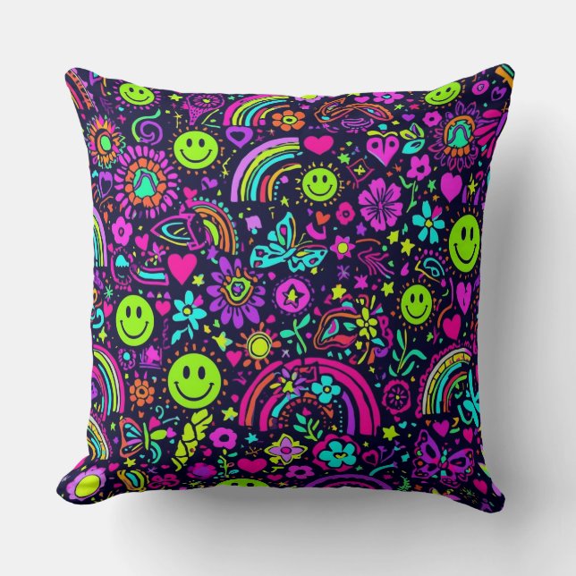 Groovy Psychedelic Smiley Face Throw Pillow Kissen (Vorderseite)