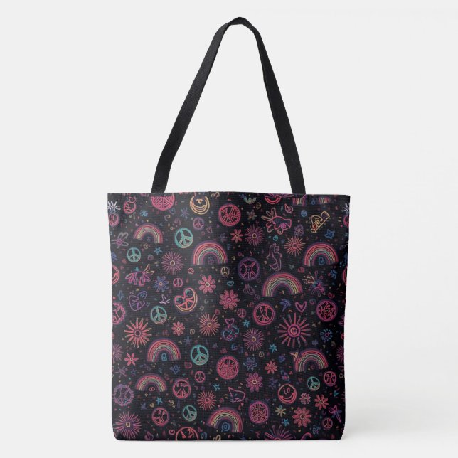 Groovy-Psychedelic-Tasche | 70er Regenbogen & Smil Tasche (Vorderseite)
