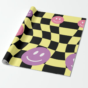 Groovy psychedelisch Retro Smiley Karomuster, Geschenkpapier