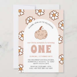 Groovy Pumpkin Daisies Retro Boho Erster Geburtsta Einladung