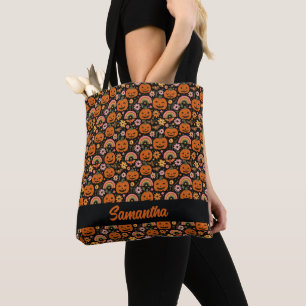 Groovy Pumpkin und Rainbow Halloween Floral Tasche