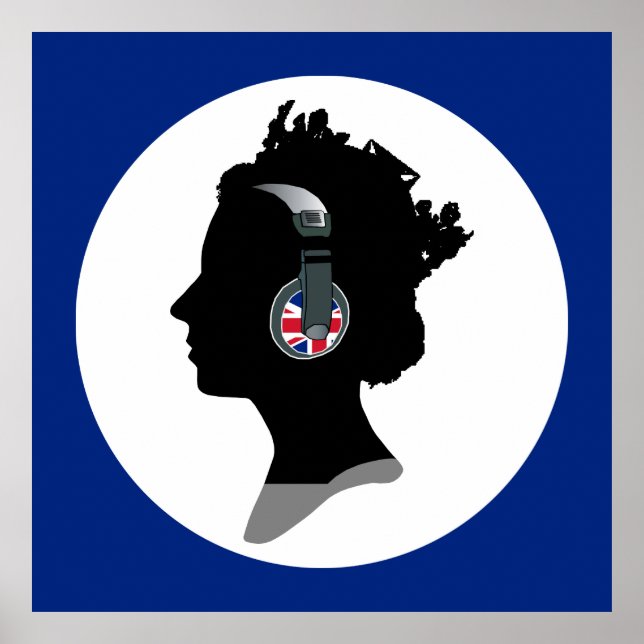 GROOVY QUEEN ELIZABETH MIT DJ HEADPHONES POSTER (Vorne)