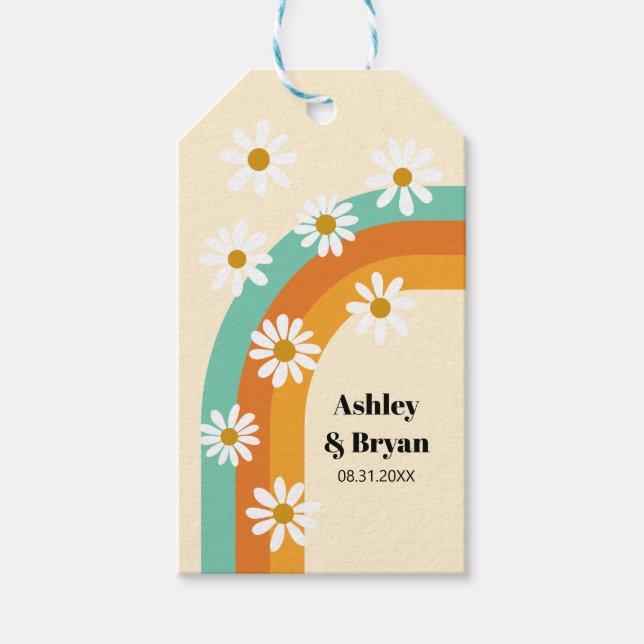 Groovy Rainbow 1970s Style Boho Gastgeschenk Hochz Geschenkanhänger (Vorderseite)