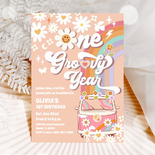 Groovy Rainbow 1. Geburtstagseinladung Einladung