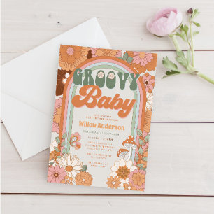 Groovy Rainbow Baby Shower laden 70er ein Einladung