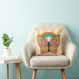 Groovy Rainbow Butterfly 60er Hippie Retro Sunburs Kissen