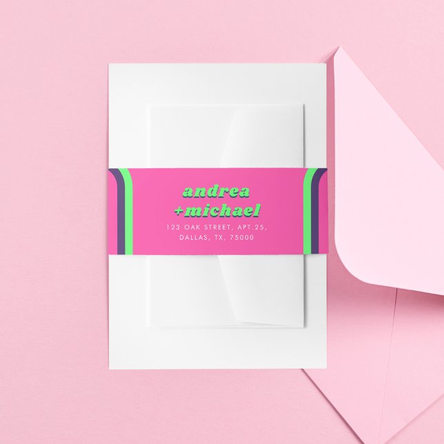 Groovy Rainbow Pink Aquamarin Limoner 70er Retro W Einladungsbanderole (Von Creator hochgeladen)