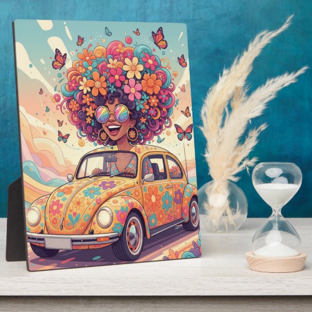 Groovy Rainbow Retro 70er Jahre Boho Flower Power Fotoplatte (Seite)