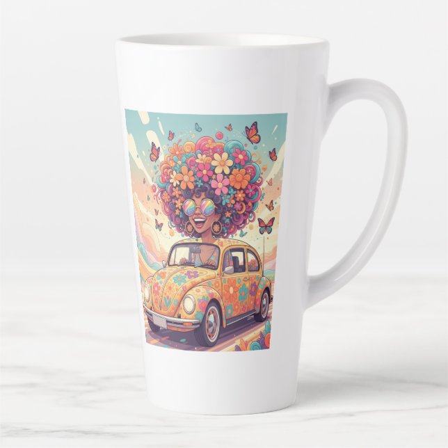 Groovy Rainbow Retro 70er Jahre Boho Flower Power Milchtasse (Rechts)