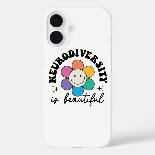 Groovy Rainbow Smiley Flower Neurodiversity iPhone 16 Hülle (Rückseite)