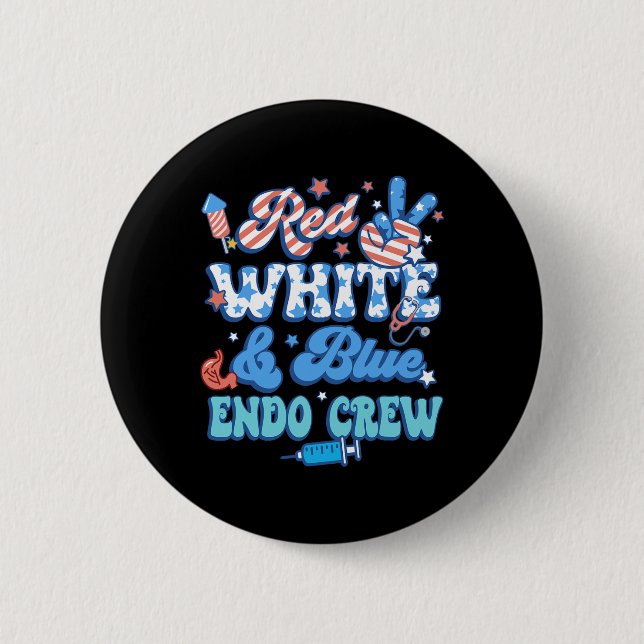 Groovy Red Blue Endo Crew Endo Nurse 4. Button (Vorderseite)