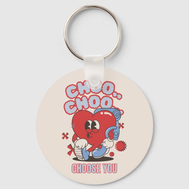 Groovy Red Heart Choo Wählen Sie eine Wahl Schlüsselanhänger (Vorderseite)