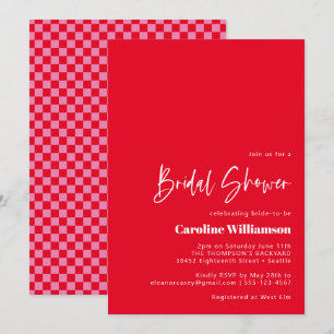 Groovy Red Pink Retro Checkerboard Brautparty Einladung