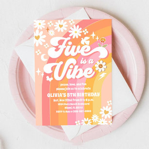 Groovy Regenbogen 5. Geburtstagseinladung Einladung