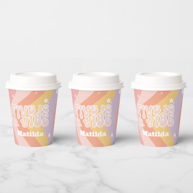 Groovy Regenbogen 5 ist eine vibe 60er Jahre Retro Pappbecher (Multi)