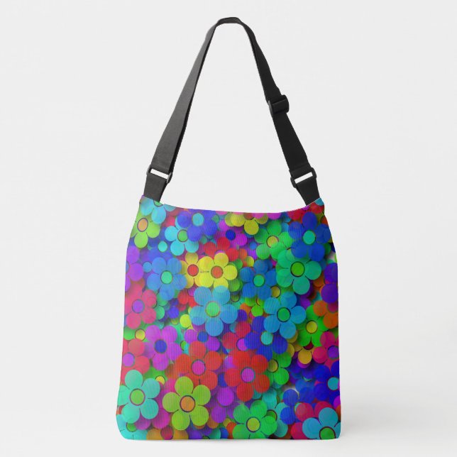 Groovy Regenbogen-Blumen Tragetaschen Mit Langen Trägern (Vorderseite)