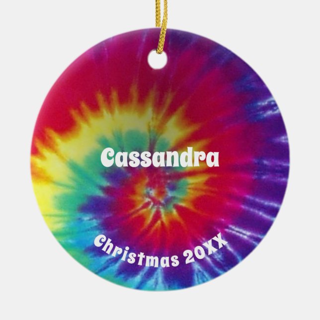 Groovy Regenbogen-gefärbte KrawatteHippie Keramik Ornament (Vorne)