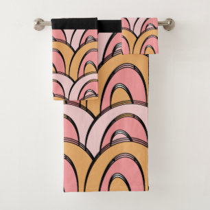 Groovy Regenbogen Orange Rosa Muster Badhandtuch Set
