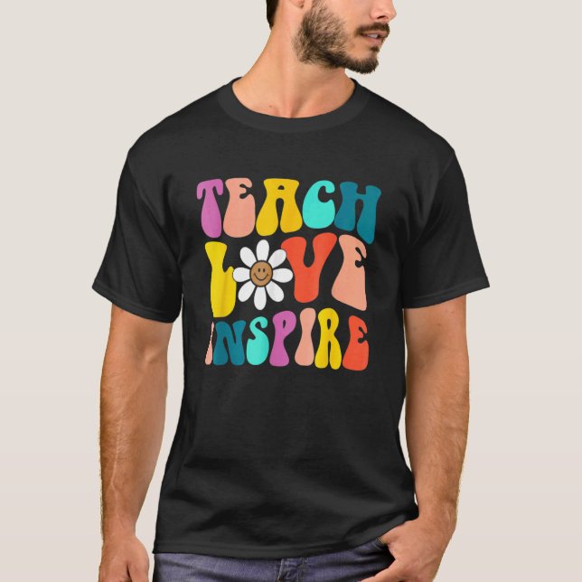 Groovy Retro 100th Day Of School Teach Love Inspir T-Shirt (Vorderseite)