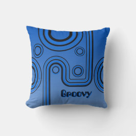 Groovy Retro 1960er Linear Design Blau und Schwarz Kissen