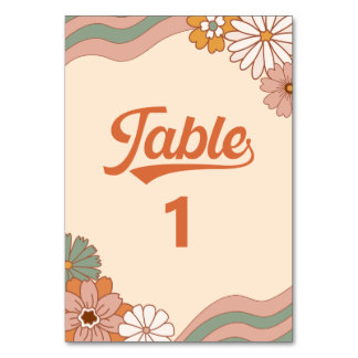Groovy Retro 1970er Daisy Floral Tischnummer